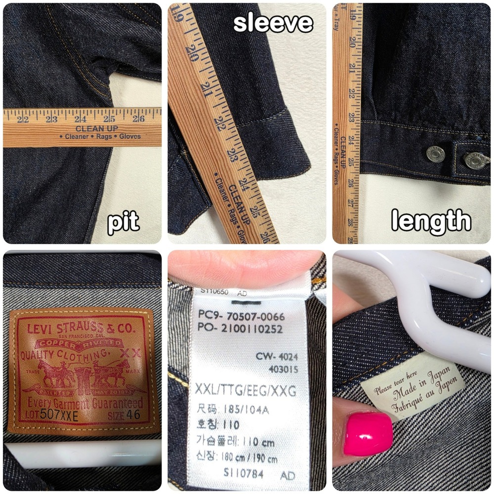 Levi's 507XXE Type II Jacket Mens 46 XXL Dark Indigo Selvedge Japan Big E T-Back - Picture 4 of 16